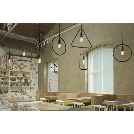 Simple Industrial Metal Structure Lamp Pendant Light For Dining Study Kitchen Island Living Room