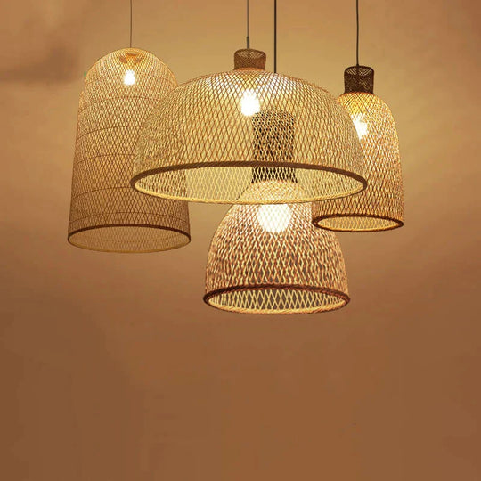 Vintage Bamboo Art Pendant Lights Wood Wicker Chinese Lamp Suspension Home Indoor Dining Room