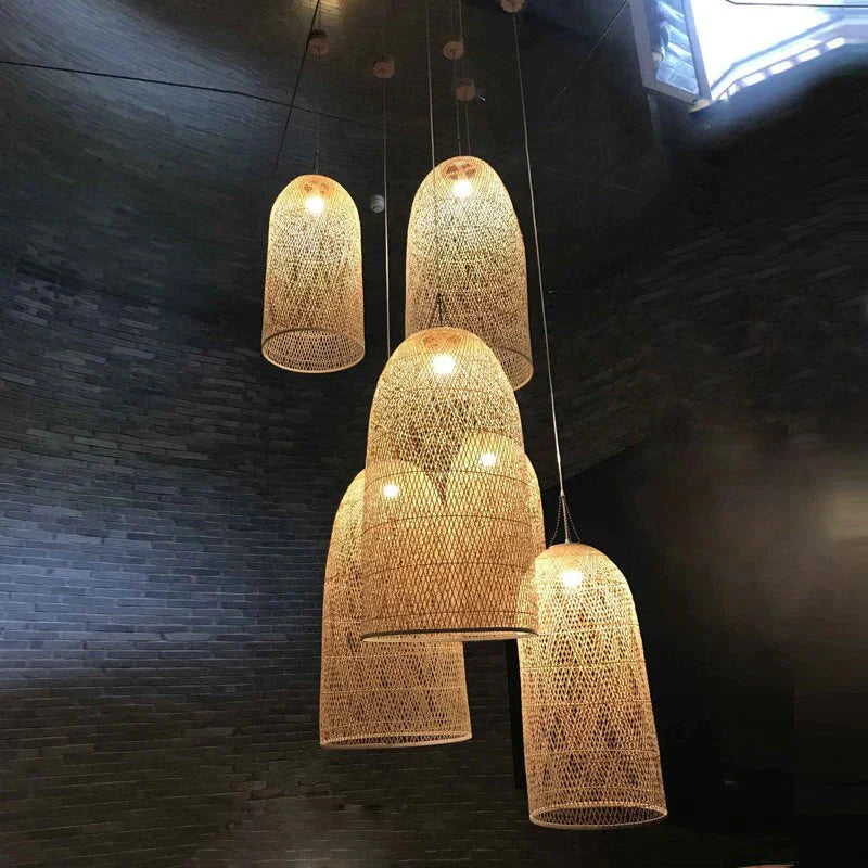 Vintage Bamboo Art Pendant Lights Wood Wicker Chinese Lamp Suspension Home Indoor Dining Room