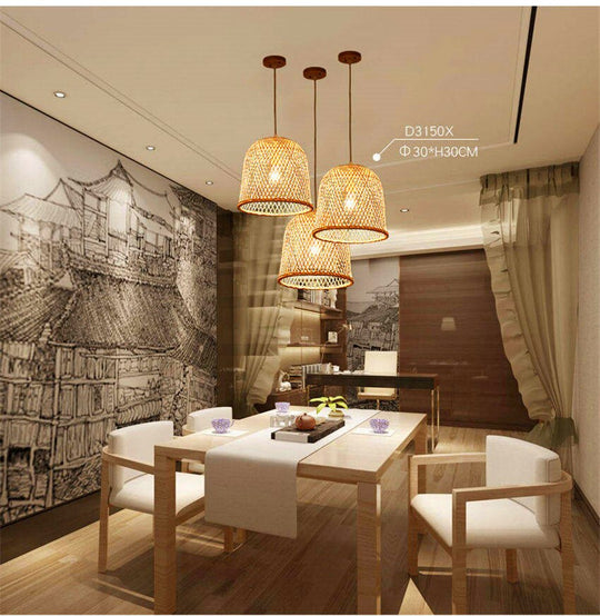 Vintage Bamboo Art Pendant Lights Wood Wicker Chinese Lamp Suspension Home Indoor Dining Room