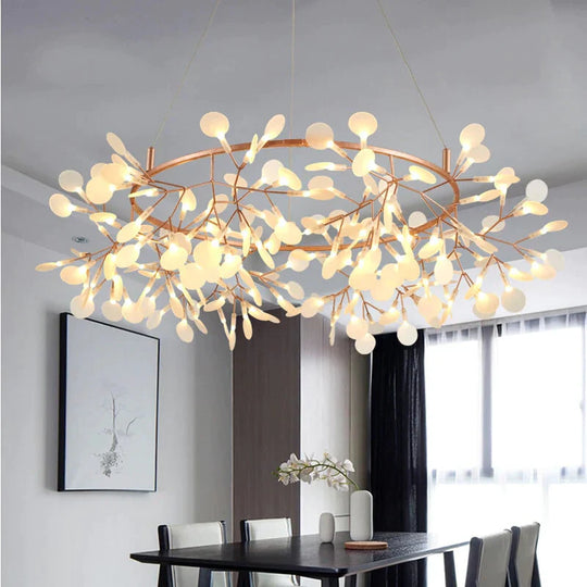 Modern Led Lamp Firefly Tree Branch Leaf Pendant Light Round Flower Suspension Lamps Art Bar