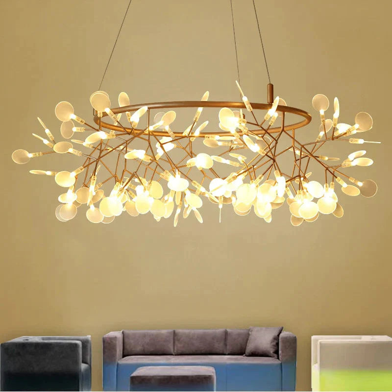 Modern Led Lamp Firefly Tree Branch Leaf Pendant Light Round Flower Suspension Lamps Art Bar