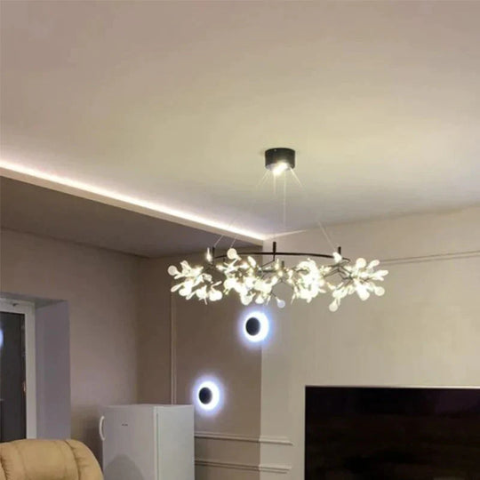 Modern Led Lamp Firefly Tree Branch Leaf Pendant Light Round Flower Suspension Lamps Art Bar