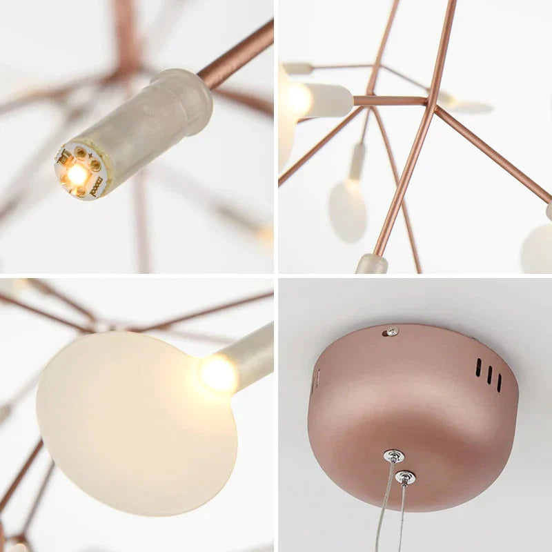 Modern Led Lamp Firefly Tree Branch Leaf Pendant Light Round Flower Suspension Lamps Art Bar