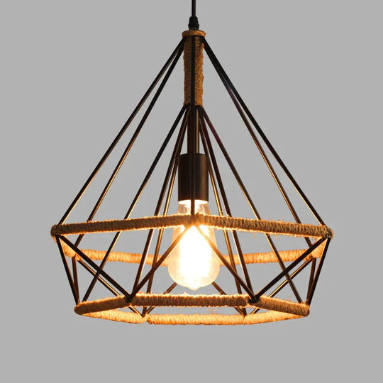 American Retro Pendant Lights Creative Diamond Hemp Rope Iron Lamps For Clothing Shop Bar
