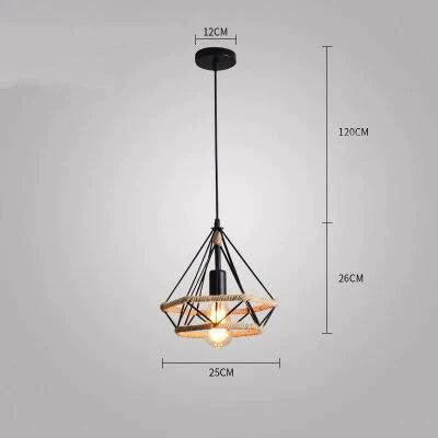 American Retro Pendant Lights Creative Diamond Hemp Rope Iron Lamps For Clothing Shop Bar