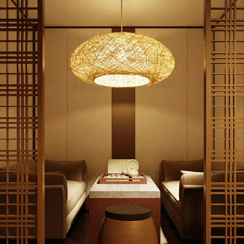 Modern Pendant Lamps Rattan Light Weaving Round Nordic Hanging Lamp Fixture Luminaire Art Lighting
