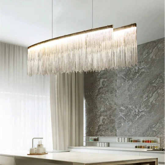 Italian Design Tassel Chain Pendant Light For Living Room Bedroom Dining Indoor Home Silver/Rose