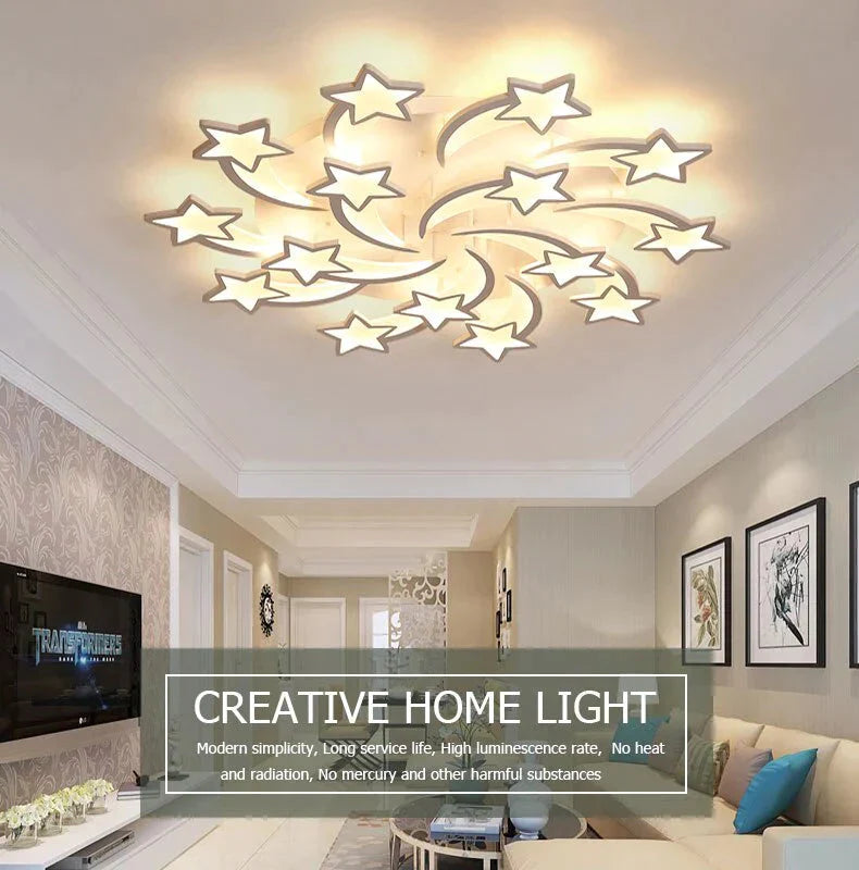 Iralan Modern Led Chandelier Art Deco Room Indoor Lamp White Star For Living Dining Bedroom Kid’s