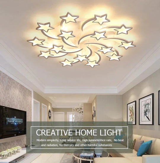 Iralan Modern Led Chandelier Art Deco Room Indoor Lamp White Star For Living Dining Bedroom Kid’s