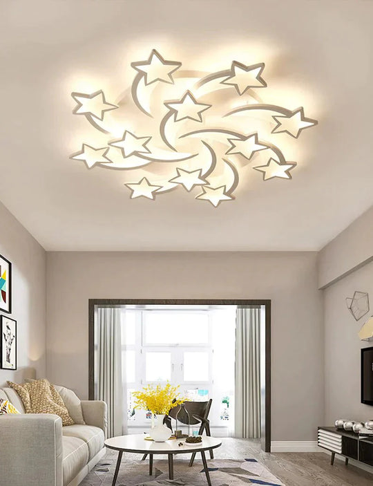 Iralan Modern Led Chandelier Art Deco Room Indoor Lamp White Star For Living Dining Bedroom Kid’s