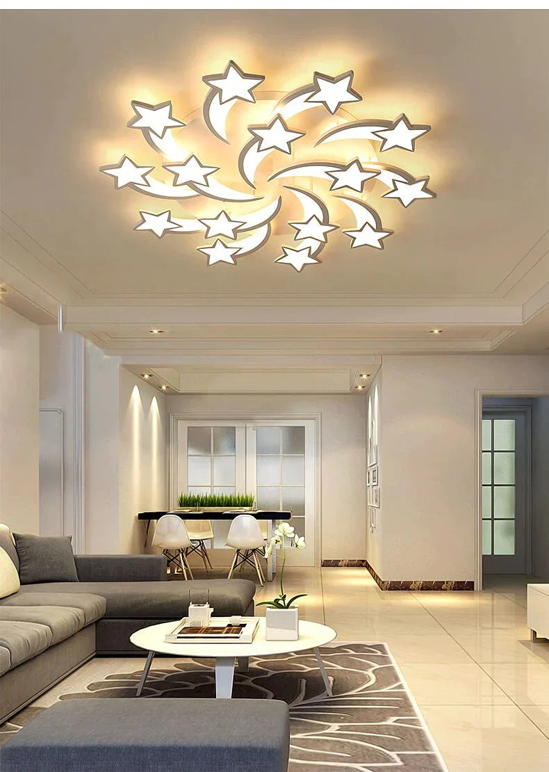 Iralan Modern Led Chandelier Art Deco Room Indoor Lamp White Star For Living Dining Bedroom Kid’s
