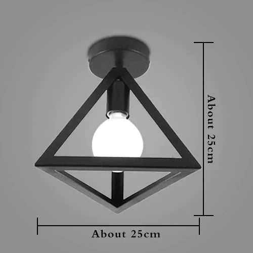 American Vintage Loft Led Ceiling Light Lamp Iron Cage Pyramid Corridor Entrance Balcony Bar