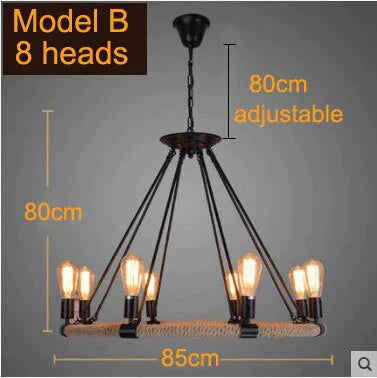 Vintage Hand - Woven Hemp Rope Wrought Iron Chandelier American Industrial Style Creative