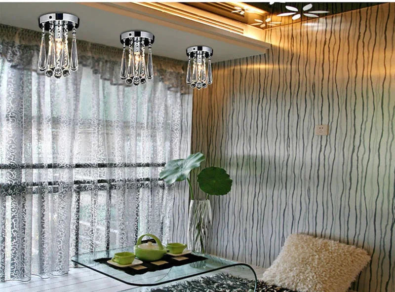Crystal Ceiling Light Flush Mount Fixture Lamp With Beads For Bedroom Hallway Living Room Kitchen