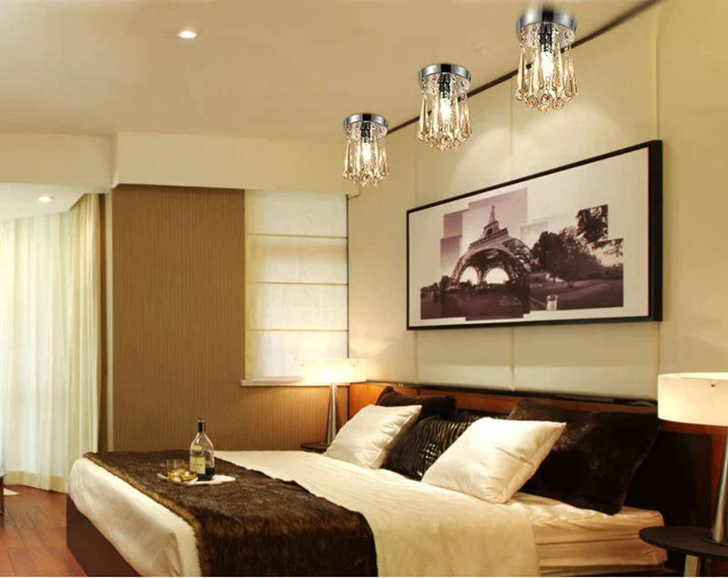 Crystal Ceiling Light Flush Mount Fixture Lamp With Beads For Bedroom Hallway Living Room Kitchen