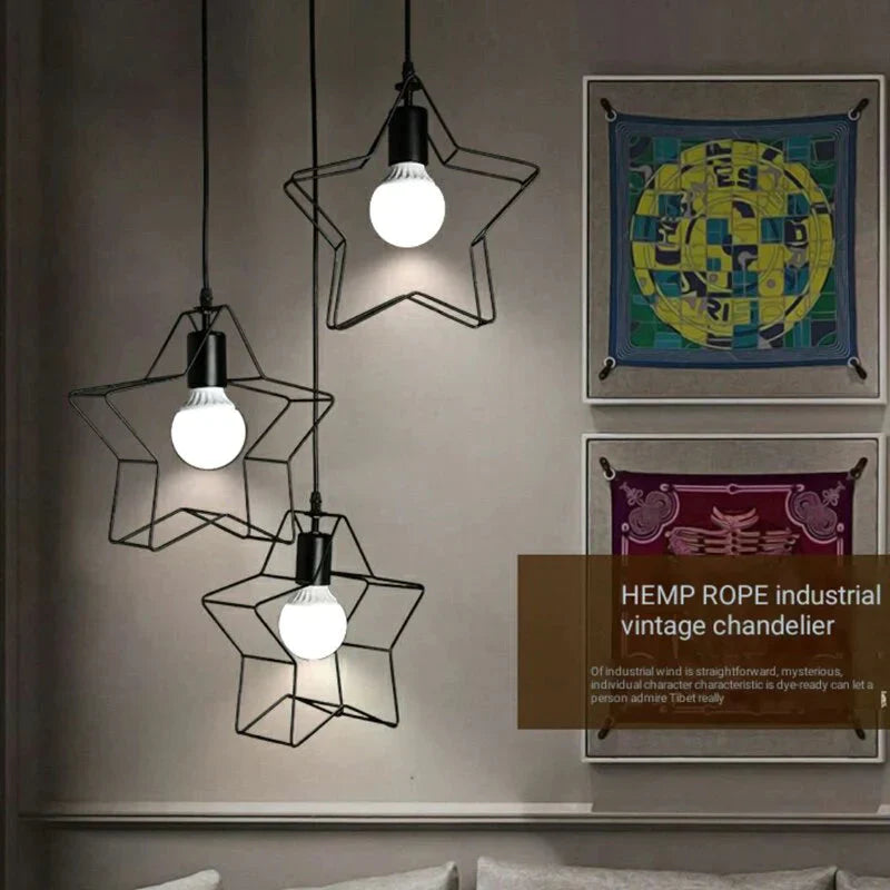 Retro Pendant Lamp Five - Pointed Star Iron Art Creative Three - Head Lighting Cafe Bar Aisle