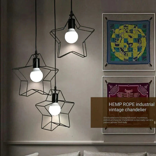 Retro Pendant Lamp Five - Pointed Star Iron Art Creative Three - Head Lighting Cafe Bar Aisle