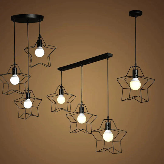Retro Pendant Lamp Five - Pointed Star Iron Art Creative Three - Head Lighting Cafe Bar Aisle