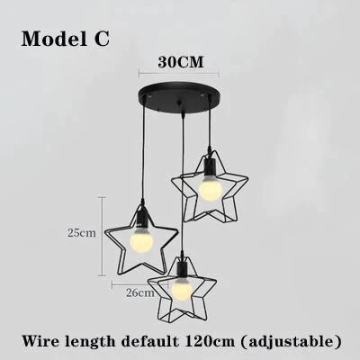 Retro Pendant Lamp Five - Pointed Star Iron Art Creative Three - Head Lighting Cafe Bar Aisle