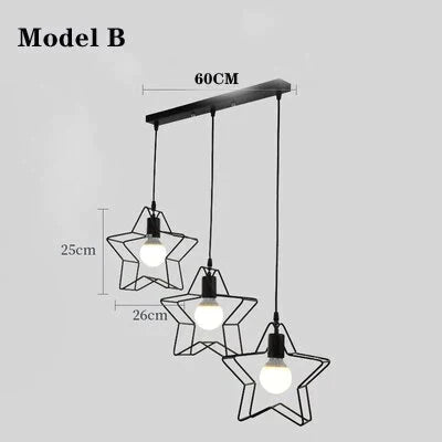 Retro Pendant Lamp Five - Pointed Star Iron Art Creative Three - Head Lighting Cafe Bar Aisle