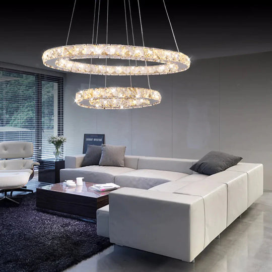 Crystal Modern Led Ceiling Light Warm White Bedroom Living Room Lights Circle Rings Cristals Avize