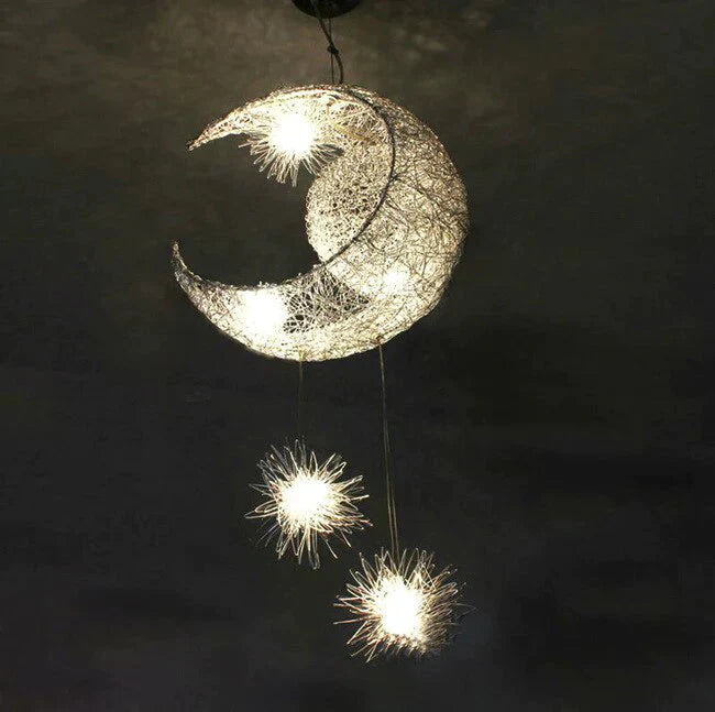 Novelty Led Modern Pendant Lamp Moon Star Wicker Nest Balcony Droplight With 5*G4 Bulb For Kid