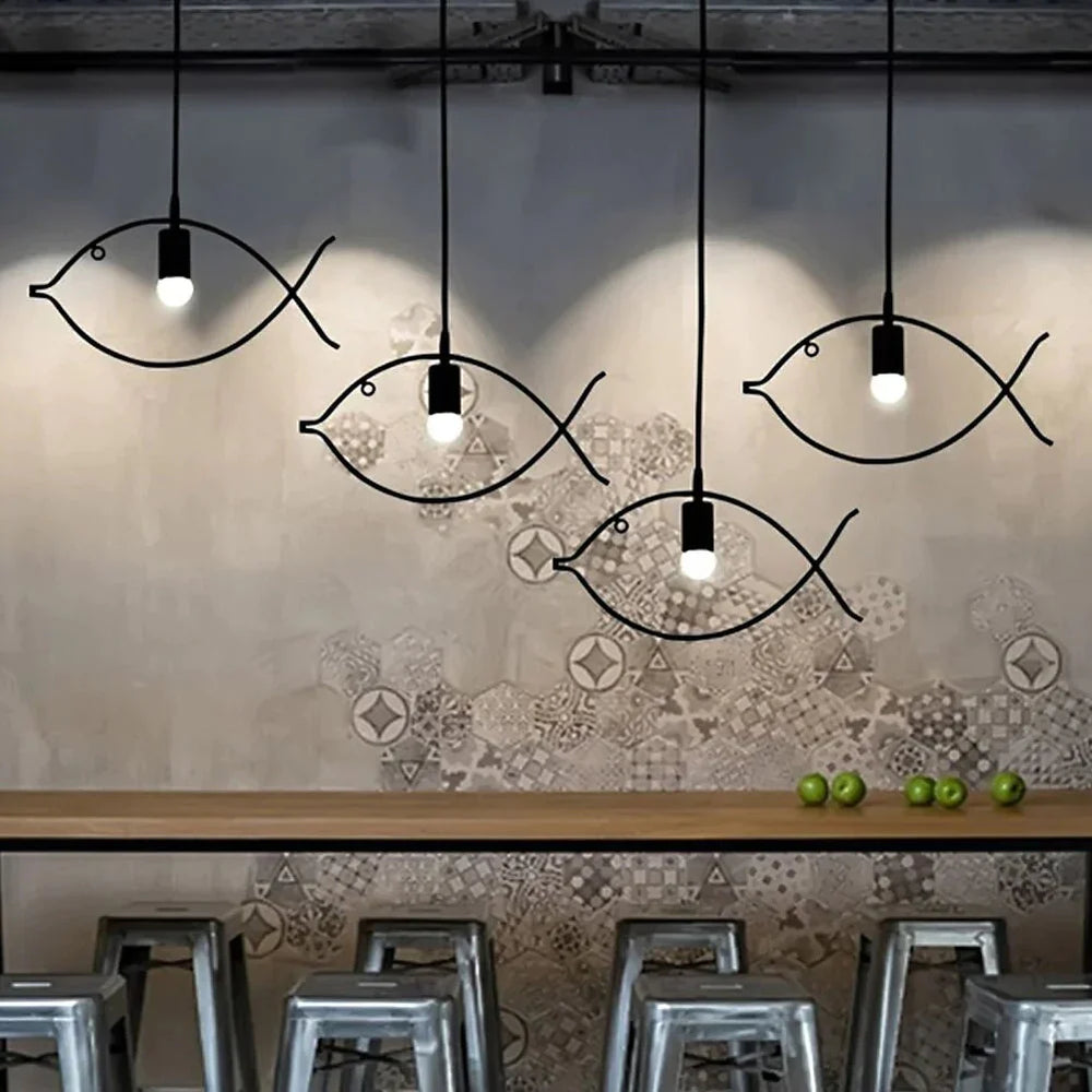 Nordic Simple Iron Chandeliers Creative Restaurant Bar Small Fish Pendant Lamps Decorative E26/E27