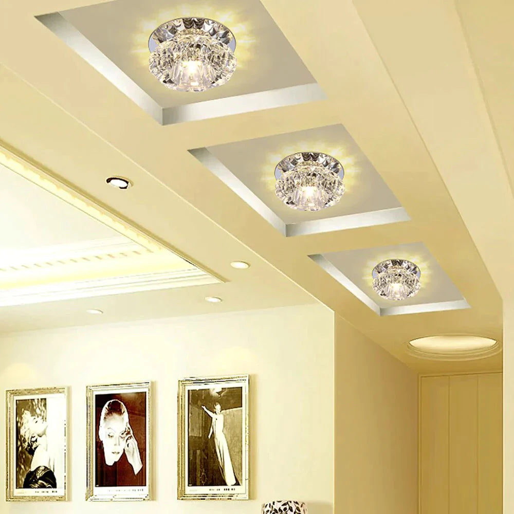 Modern Led Chip Crystal Aisle Lamp Solid Stainless Steel Base Surface Mounted Ceiling For Living