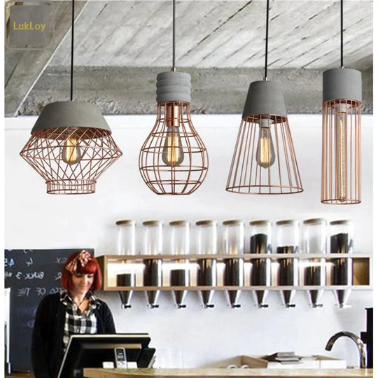Pendant Lamp Light Creative Modern Concrete Cement Frames Lighting Drop Lights For Dining Living