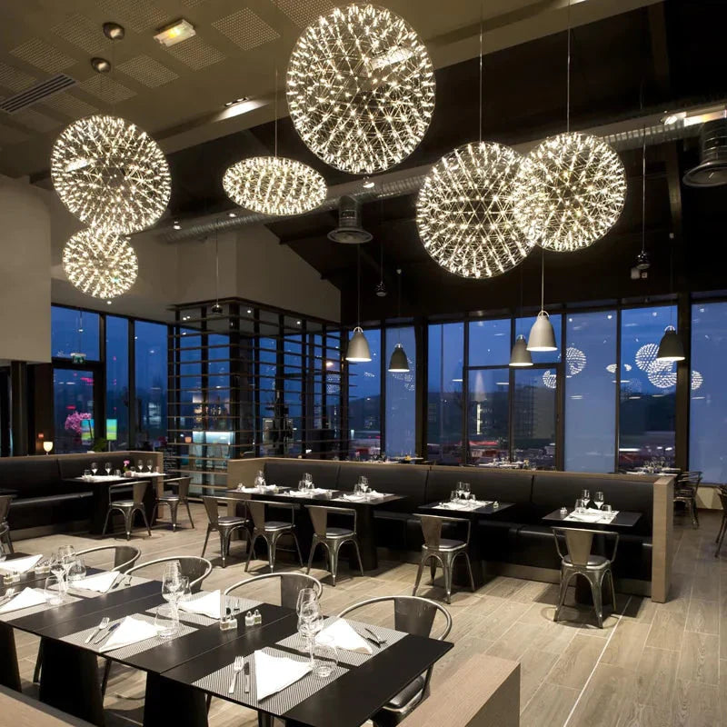 Modern Loft Spark Ball Led Pendant Light Firework Stainless Steel Lamps