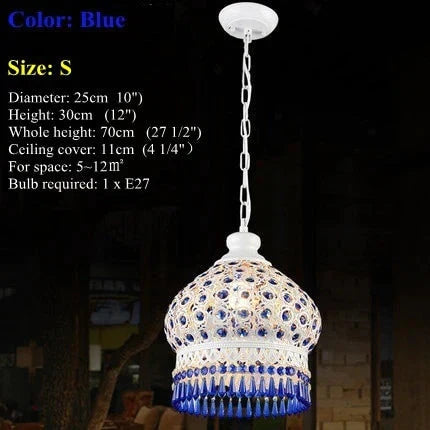 Bohemian Mediterranean Blue Crystal Ceiling Drop Light Pendant Lamp Lampshade Lighting Fixture For