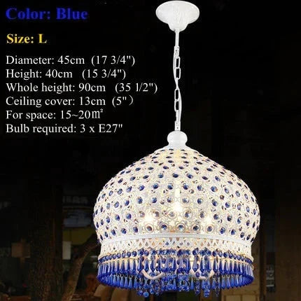 Bohemian Mediterranean Blue Crystal Ceiling Drop Light Pendant Lamp Lampshade Lighting Fixture For