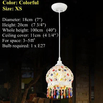 Bohemian Mediterranean Blue Crystal Ceiling Drop Light Pendant Lamp Lampshade Lighting Fixture For