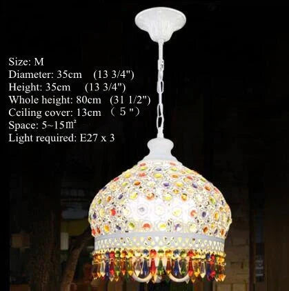 Bohemian Mediterranean Blue Crystal Ceiling Drop Light Pendant Lamp Lampshade Lighting Fixture For