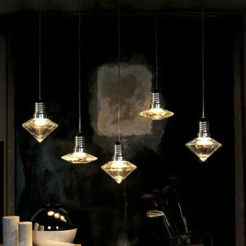 Loft Modern Art Deco Hanging Clear Glass Crystal Lamp Shade Staircase Pendant Led Gu10 Lights