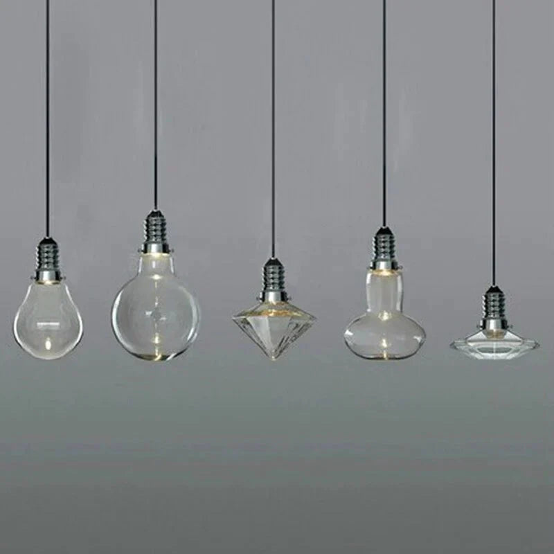 Loft Modern Art Deco Hanging Clear Glass Crystal Lamp Shade Staircase Pendant Led Gu10 Lights