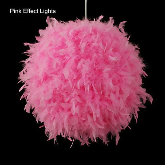 Modern Pendant Light Dreamlike Feather Droplight Bedroom Hanging Lamp Pink