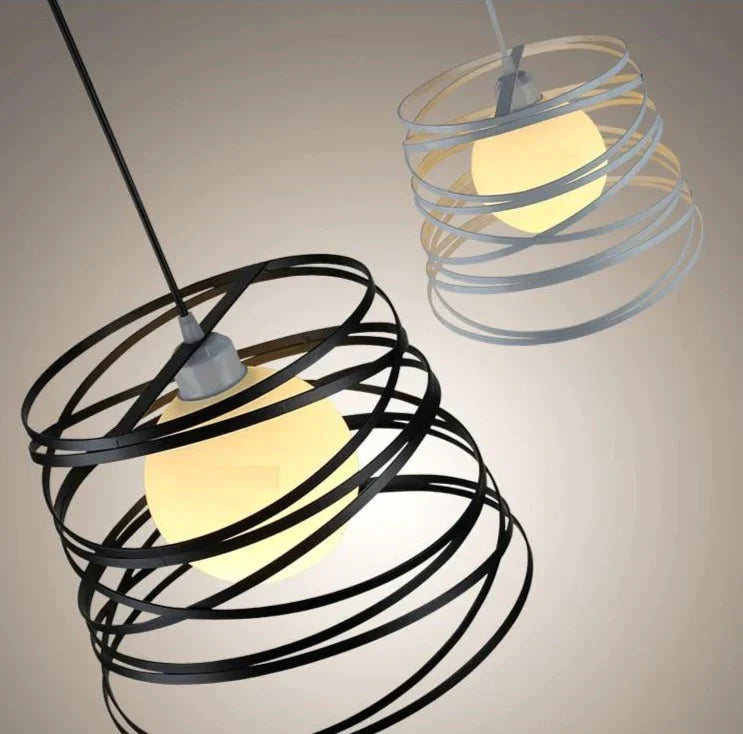 Simple Iron Spiral Pendant Lamp Light Shade 32Cm Black / White For Kitchen Island Dining Room