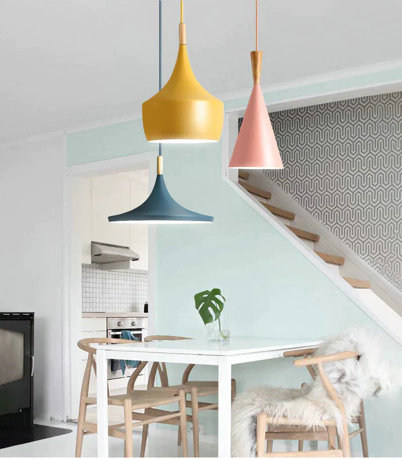 Modern Nordic Pendant Lights Iron Lampshade Wood Led Hanging Lamp