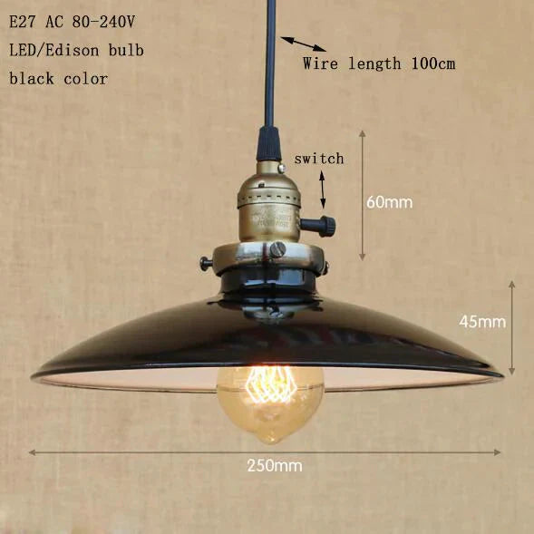 Vintage Hanging Light Modern Led Colorful Iron Pendant Lamp American Loft Style Bar/Restaurant