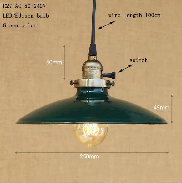 Vintage Hanging Light Modern Led Colorful Iron Pendant Lamp American Loft Style Bar/Restaurant