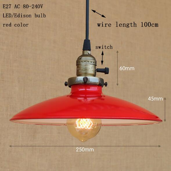 Vintage Hanging Light Modern Led Colorful Iron Pendant Lamp American Loft Style Bar/Restaurant