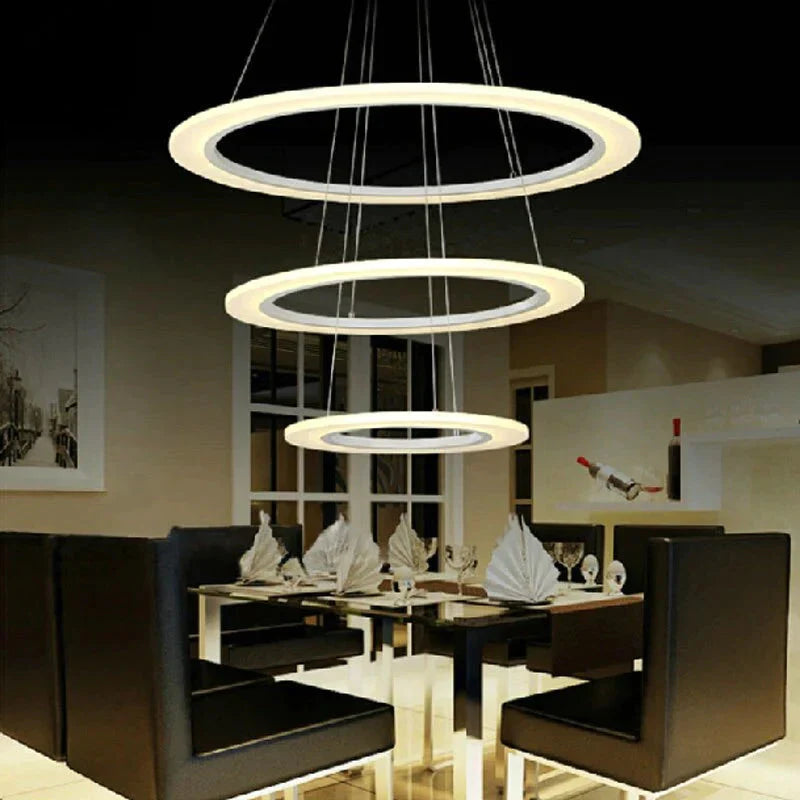 Modern Led Pendant Lights For Dining Living Room Cerchio Anello Lampadario Acrylic 3/2/1 Rings