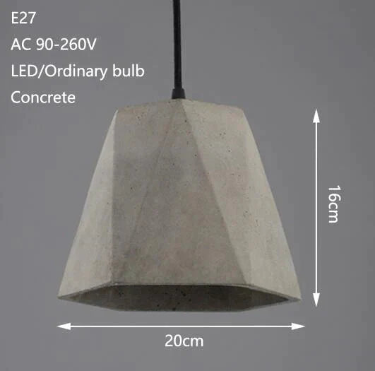 Retro Loft Concrete Pendant Light E27 Led Industrial Deco Hanging Lamp Cement With 5 Styles For