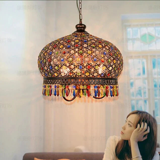 Bohemian Crystal Pendant Lamp Light Wrought Iron Lamps Lights For Kitchen Island Dining Living Room