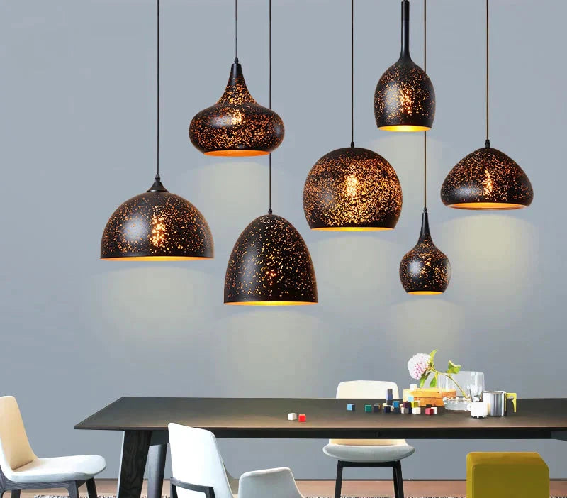 Vintage Pendant Light Iron Loft Nordic Porous Etching Lampshade