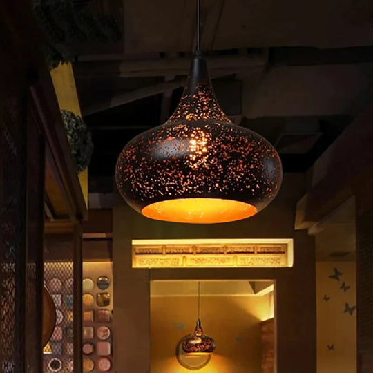 Vintage Pendant Light Iron Loft Nordic Porous Etching Lampshade