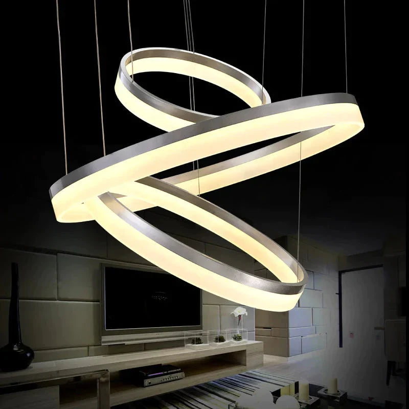 40 60 80Cm 3 Rings Modern Led Pendant Light For Living Room Bedroom Luminaire Acrylic Hanging Lamp
