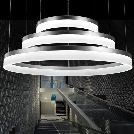 40 60 80Cm 3 Rings Modern Led Pendant Light For Living Room Bedroom Luminaire Acrylic Hanging Lamp